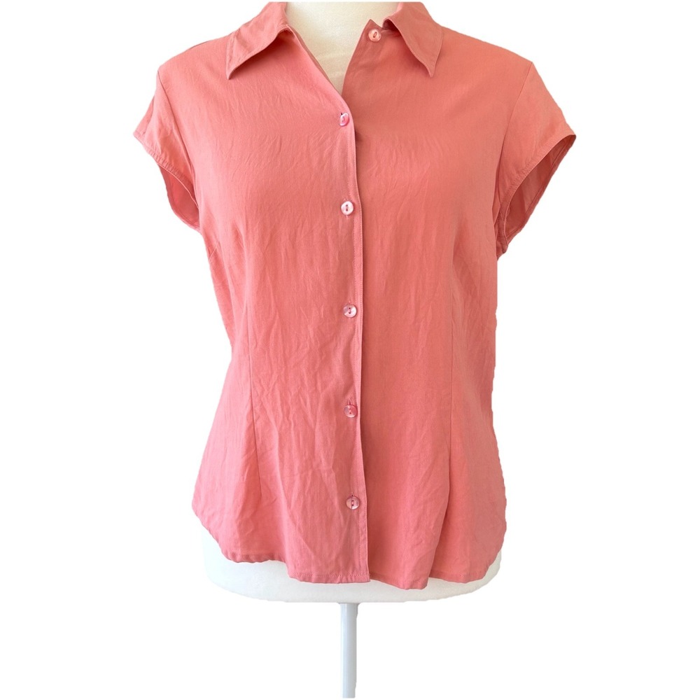 ANNA AND FRANK Rose Pink 100% Silk Cap Sleeve Top Size M Classic Workwear Fitted
